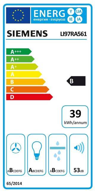 Siemens iQ500 LI97RA561, 395 m³/h, rezirkulierend, B, A, B, 53 dB