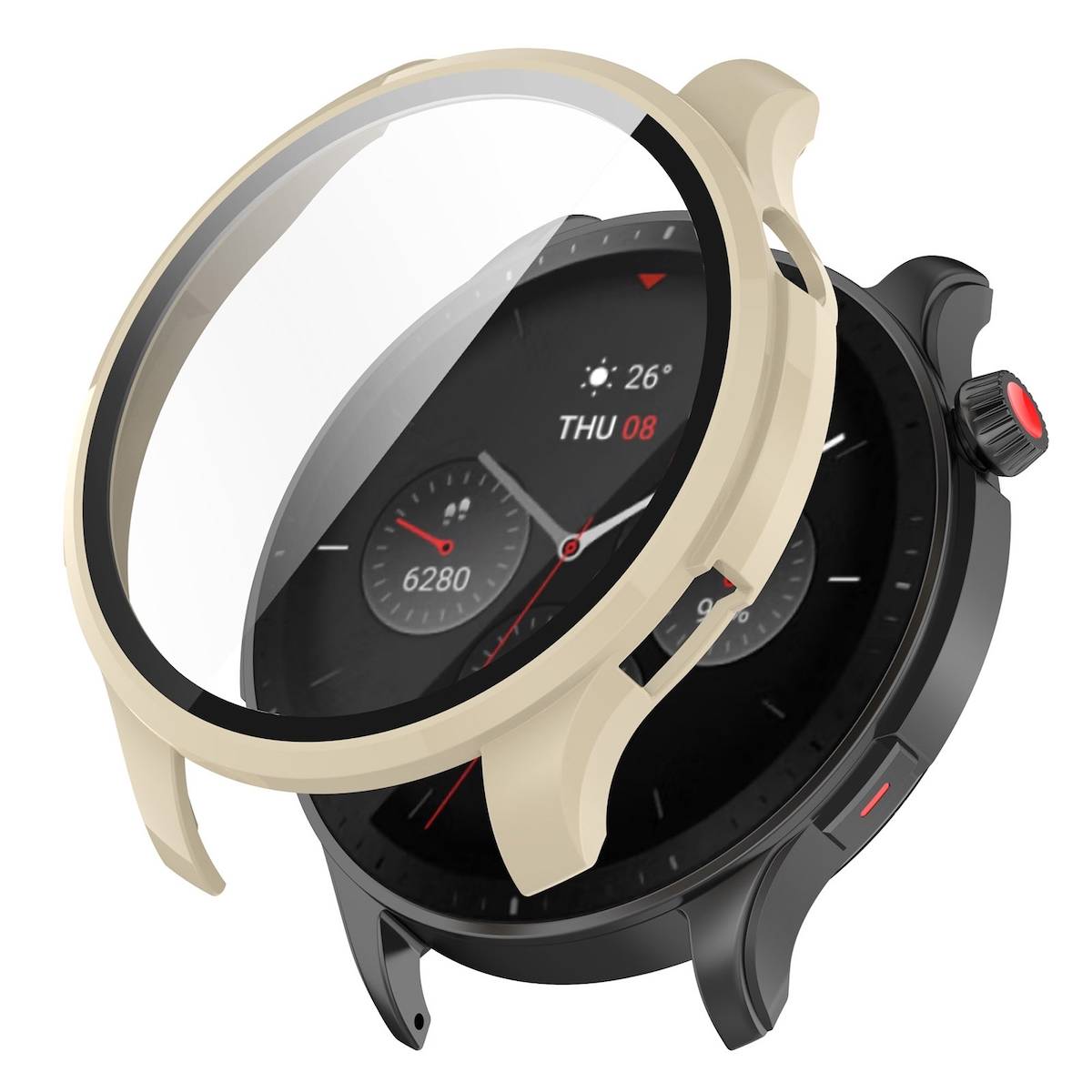 Für Amazfit GTR 4 Schutzhülle PC gehärtetes Glas Creme Hülle Case