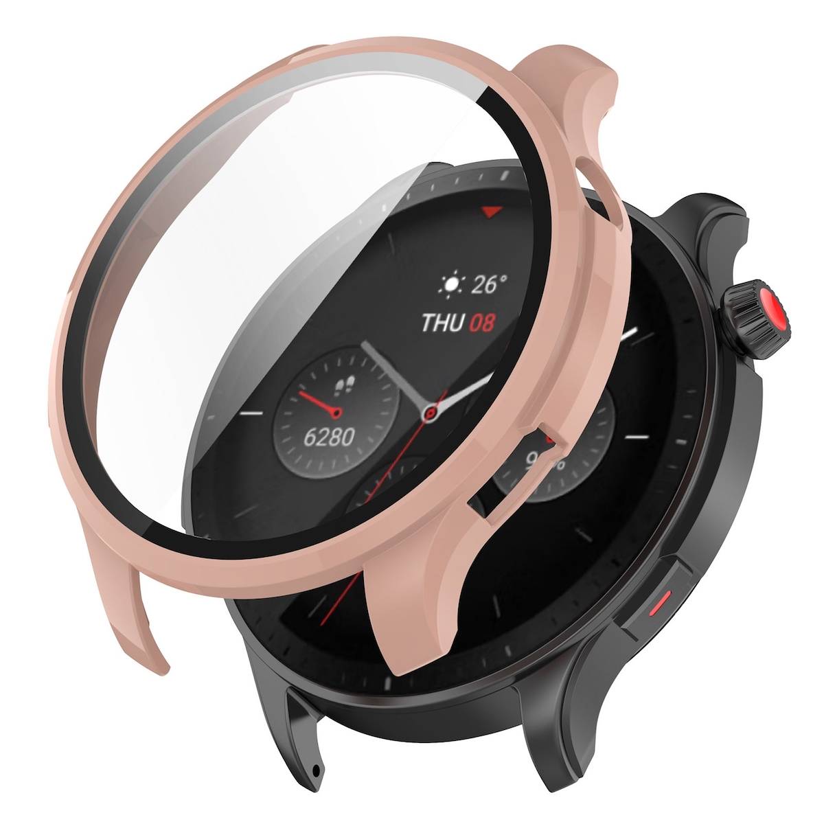 Für Amazfit GTR 4 Schutzhülle PC gehärtetes Glas Rosa Hülle Case Cover