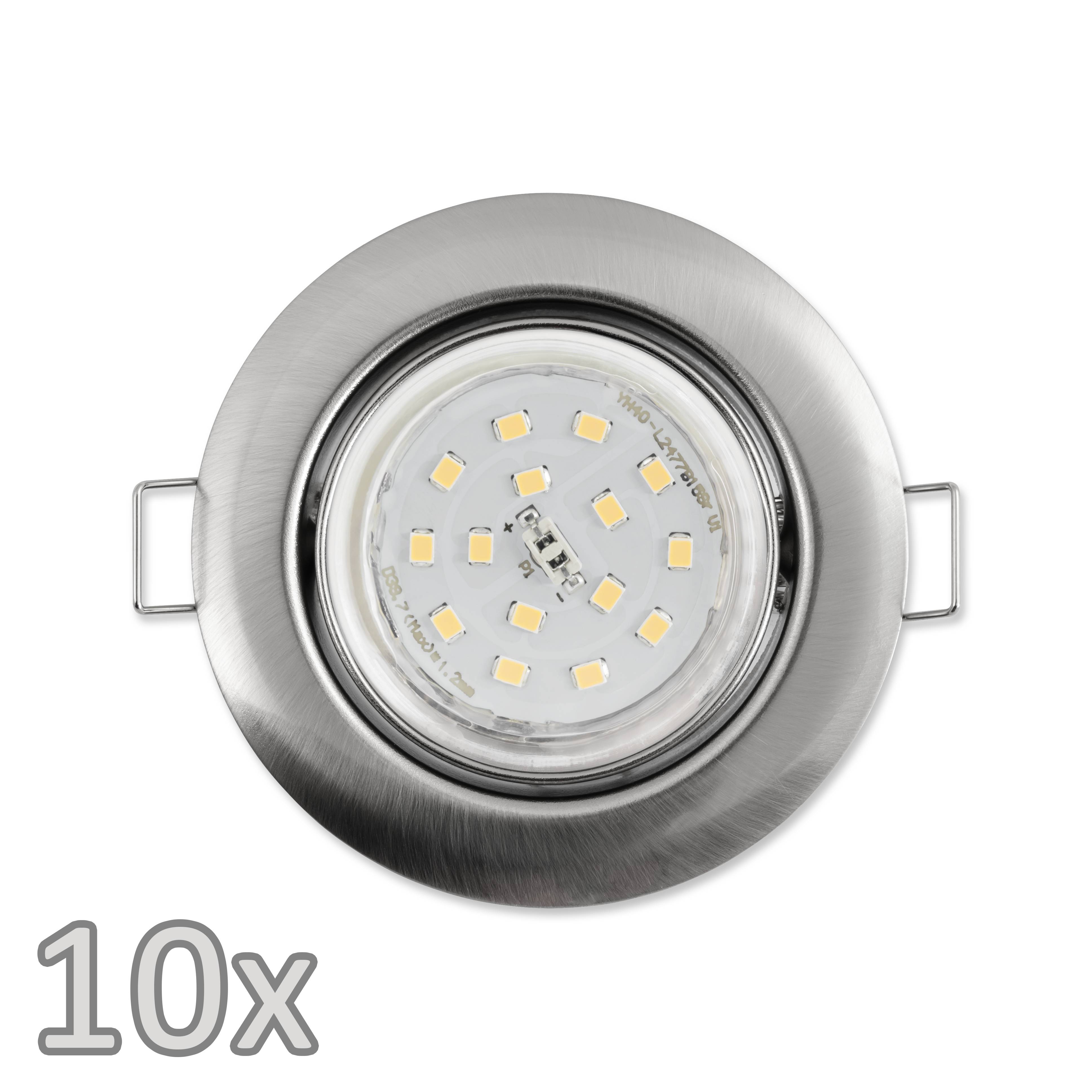 Einbauleuchten-Set McShine, 10xRahmen, 10x LED-Strahler, Edelstahl gebürstet
