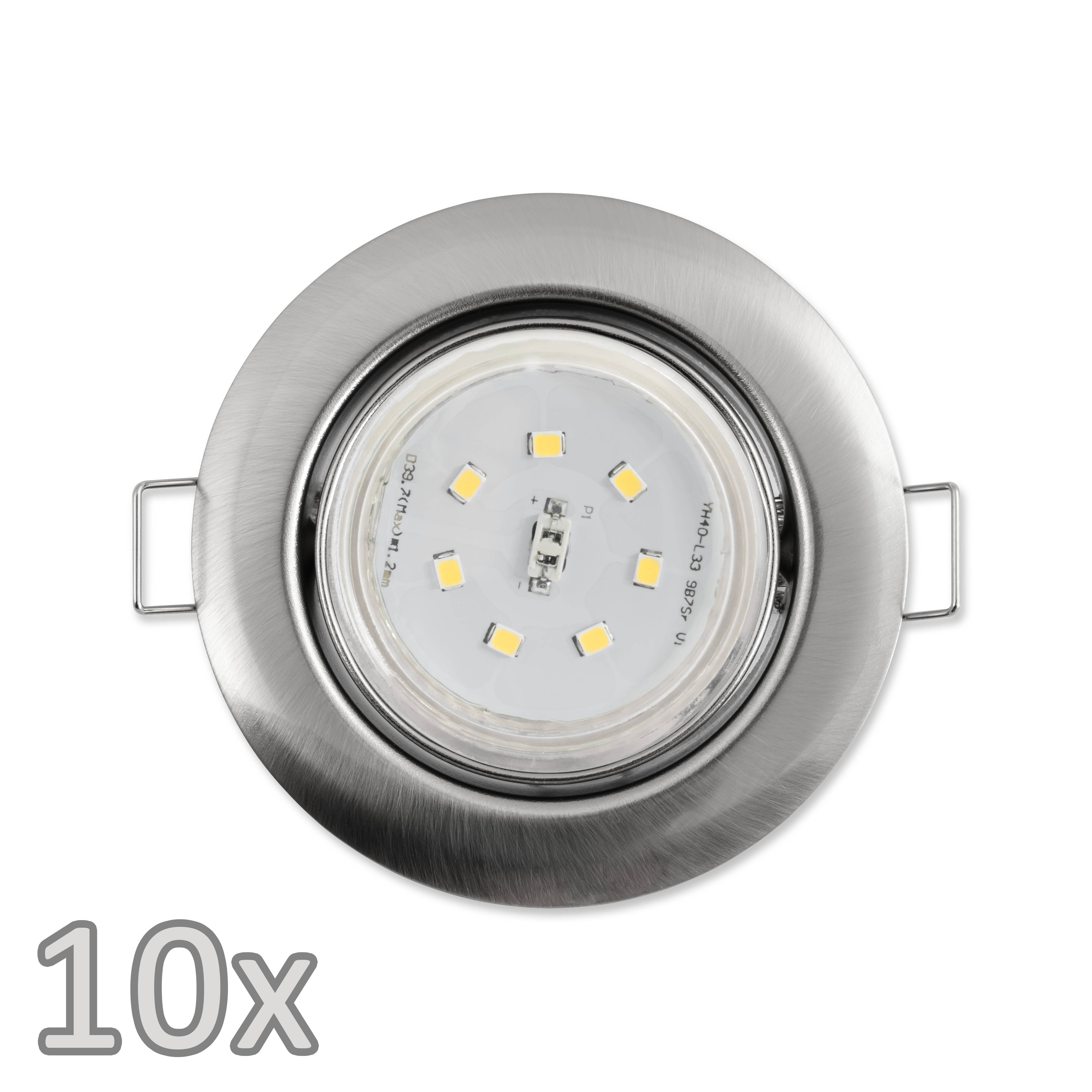 Einbauleuchten-Set McShine, 10x Rahmen, 10x Strahler, Edelstahl, 3W, 300lm