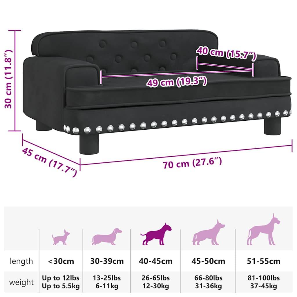 vidaXL Hundebett Schwarz 70x45x30 cm Samt