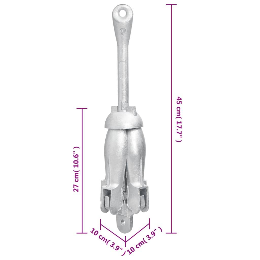 vidaXL Klappanker mit Seil Silber 4 kg feuerverzinktes Gusseisen