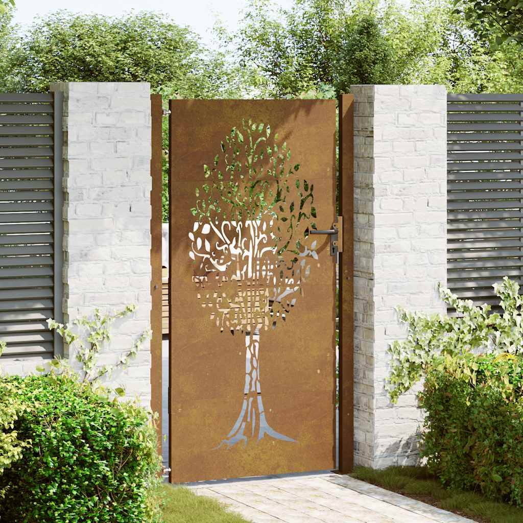 vidaXL Gartentor 105x180 cm Cortenstahl Baum-Design
