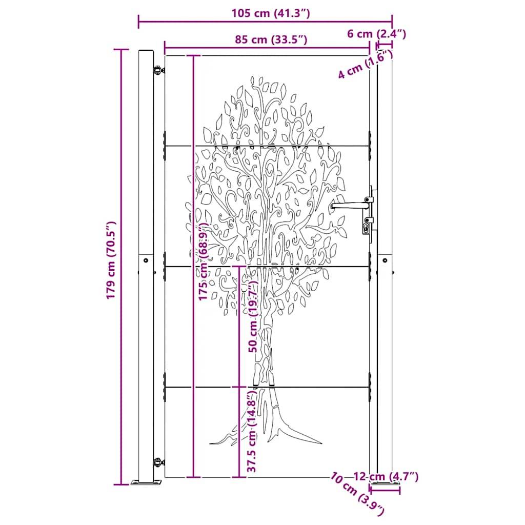 vidaXL Gartentor 105x180 cm Cortenstahl Baum-Design