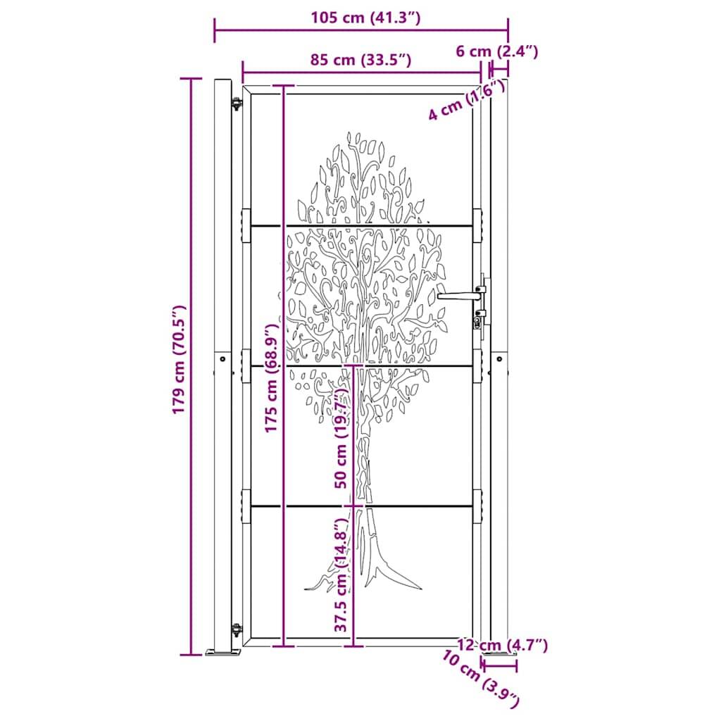 vidaXL Gartentor 105x180 cm Cortenstahl Baum-Design