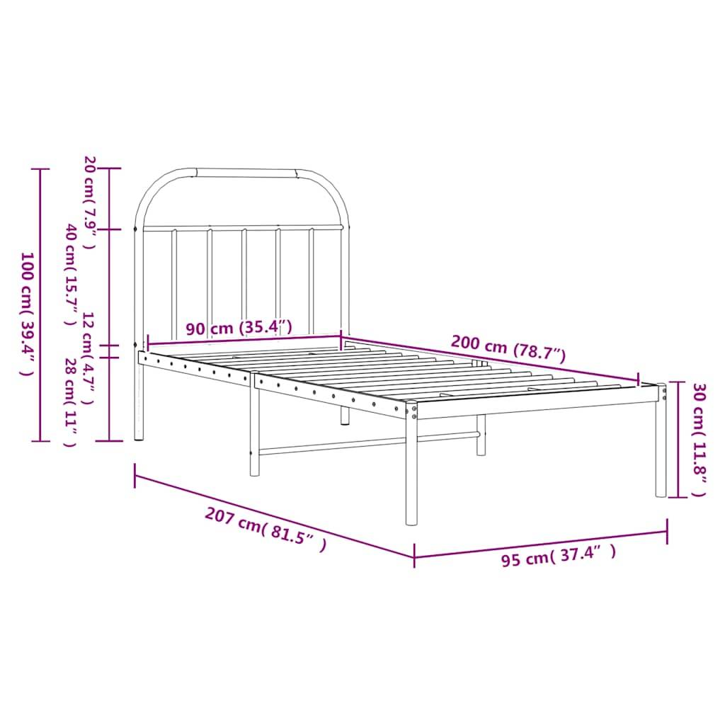 vidaXL Bettgestell mit Kopfteil Metall Schwarz 90x200 cm