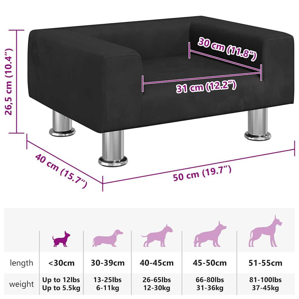 vidaXL Hundebett Schwarz 50x40x26,5 cm Samt