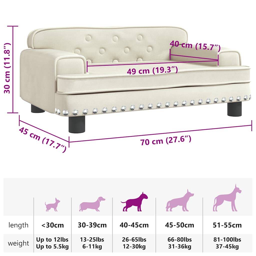 vidaXL Hundebett Creme 70x45x30 cm Samt