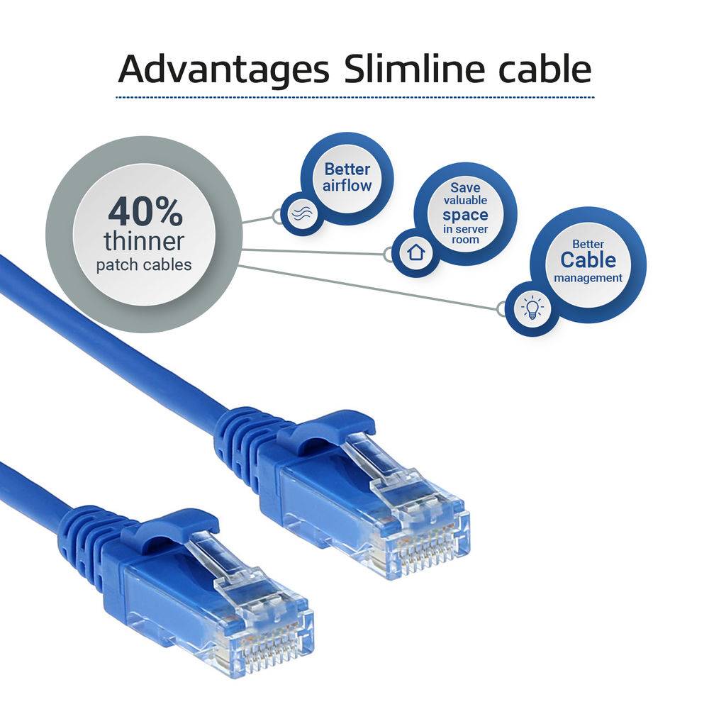 ACT DC9601 LSZH U/UTP CAT6 Datacenter Slimline Patch Cord Snagless | RJ45-Stecker | Blau | 1 Meter