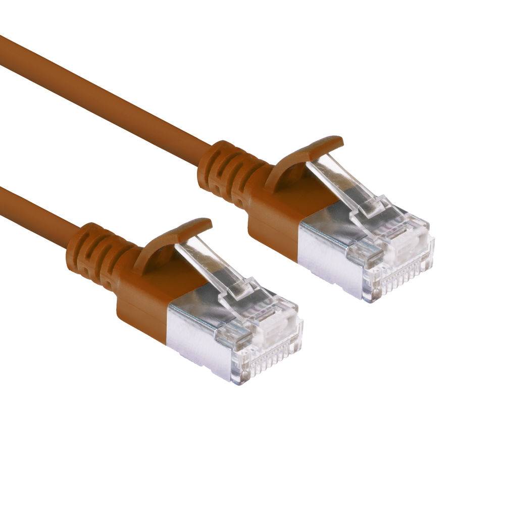 ACT Brown 1 meter LSZH U/FTP CAT6A datacenter slimline patch cable snagless with RJ45 connectors (DC7201)