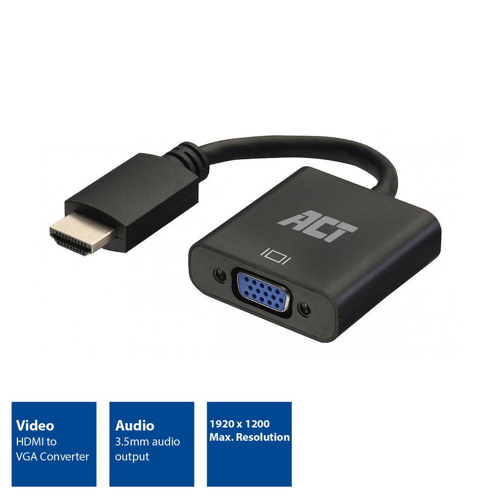 ACT AC7535 HDMI-A VGA Adapter | HDMI-A Stecker - VGA Buchse | Audio | 15 cm