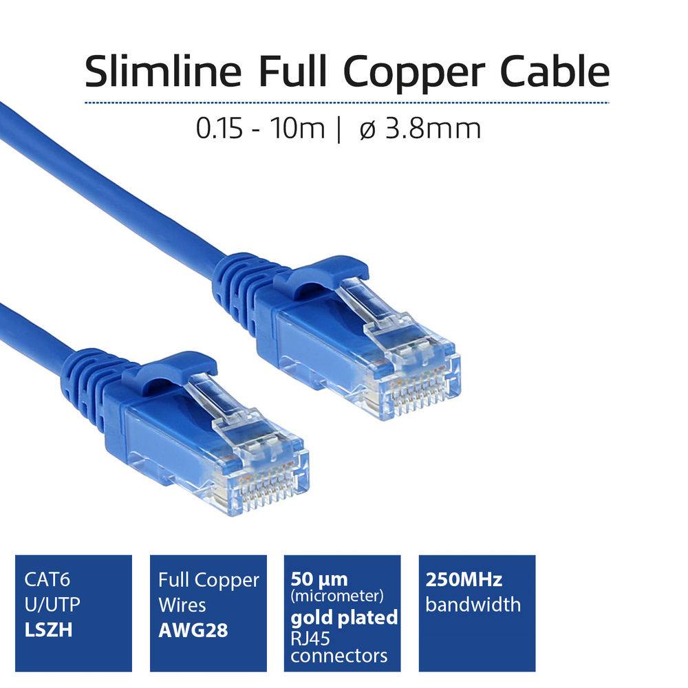 ACT DC9603 LSZH U/UTP CAT6 Datacenter Slimline Patch Cord Snagless | RJ45-Stecker | Blau | 3 Meter