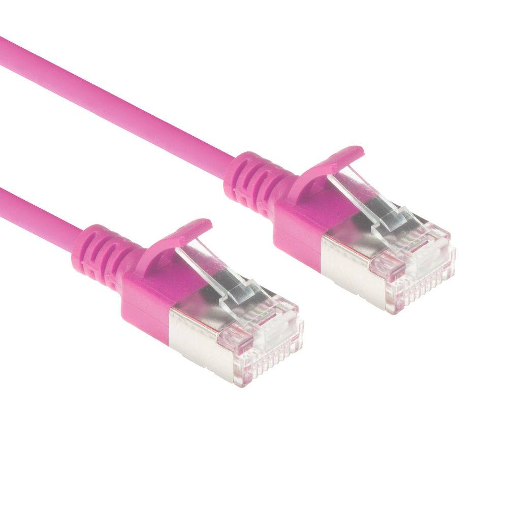 ACT Pink 5 meter LSZH U/FTP CAT6A datacenter slimline patch cable snagless with RJ45 connectors (DC7405)