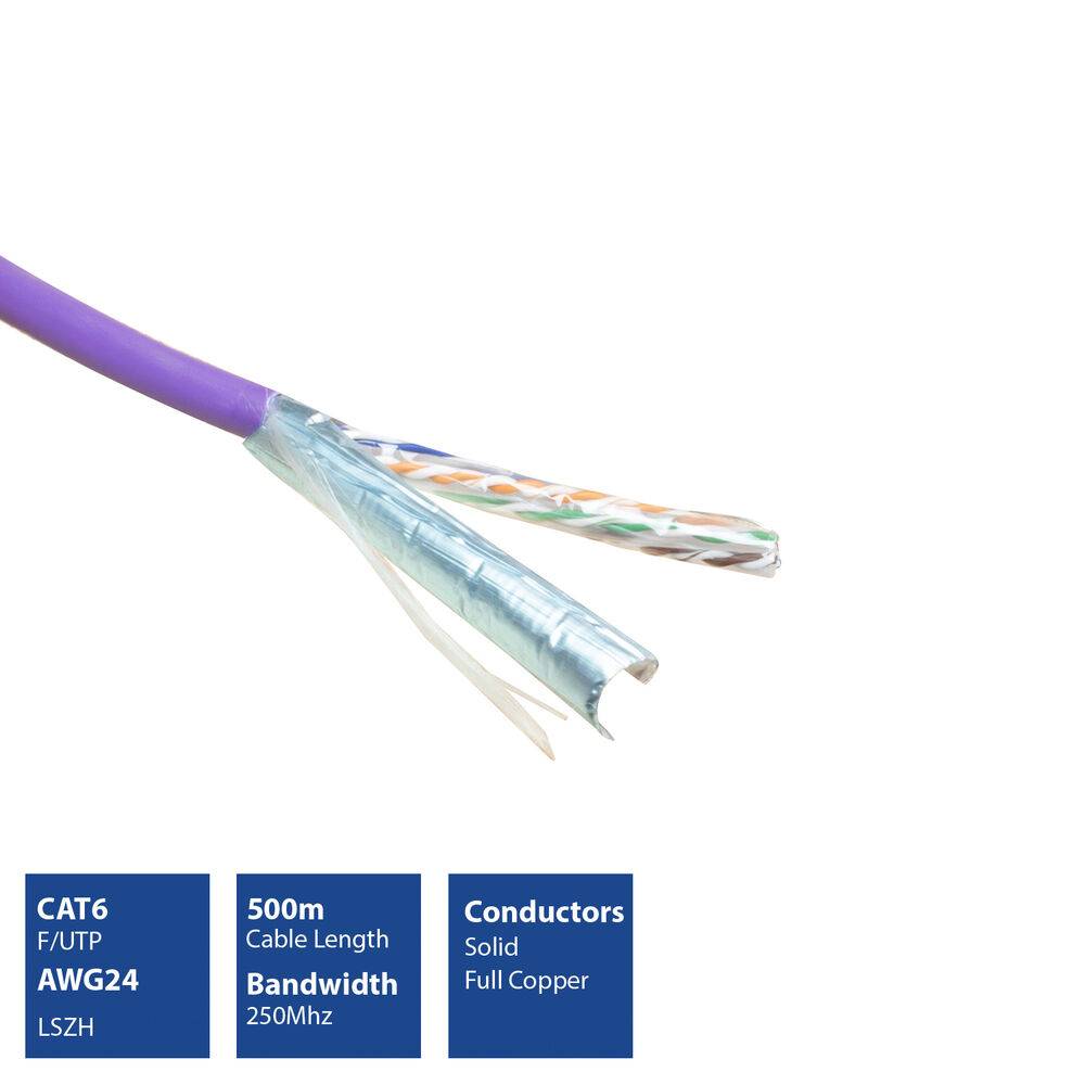 ACT FS6015 CAT6 F/UTP Massiv-Installationskabel | LSZH | CPR Euroclass ECA | 24AWG | Violett | 500 Meter