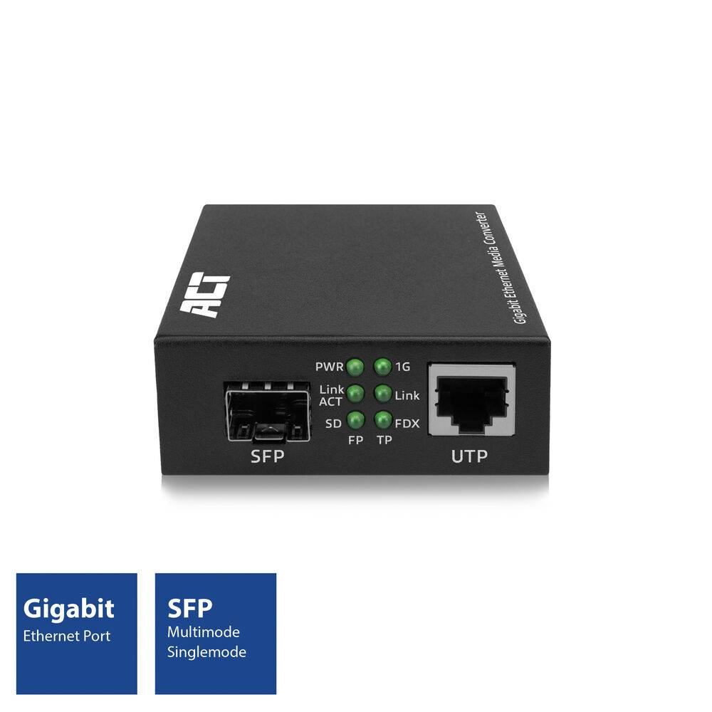 ACT AC4451 Gigabit Ethernet Medienkonverter | SFP Medienkonverter | Multimode | Singlemode | Schwarz