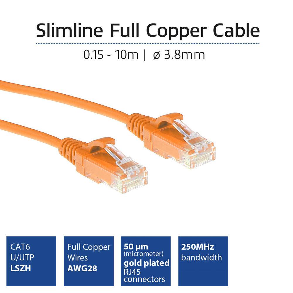 ACT DC9105 LSZH U/UTP CAT6 Datacenter Slimline Patch Cord Snagless | RJ45 Stecker | Orange | 5 Meter