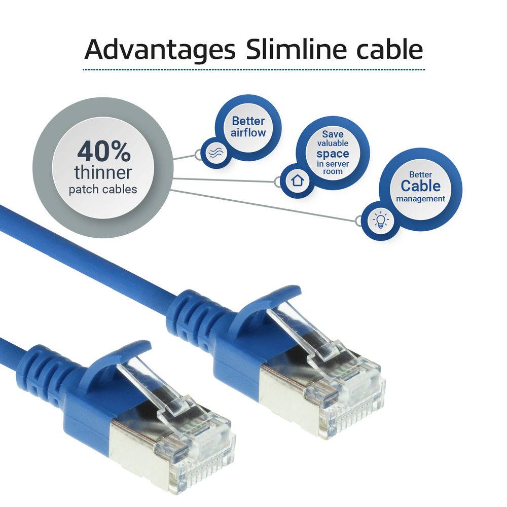 ACT Blue 7 meter LSZH U/FTP CAT6A datacenter slimline patch cable snagless with RJ45 connectors (DC7607)