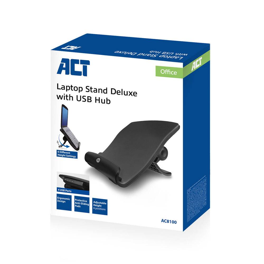 ACT AC8100 Laptop-Ständer | Maximale Größe Laptop 17" | Verstellbar | HighSpeed 4-Port USB Hub | Schwarz