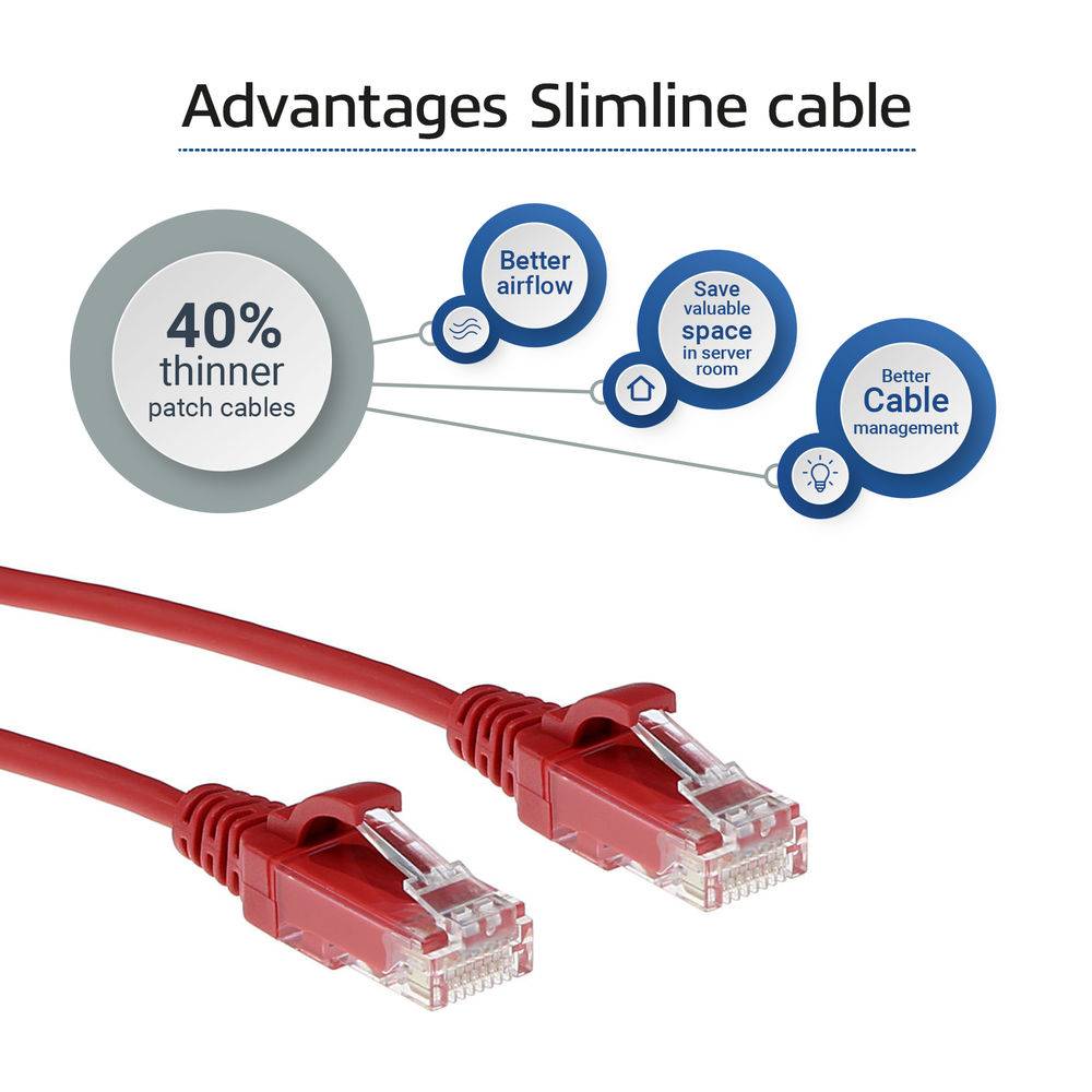 ACT DC9501 LSZH U/UTP CAT6 Datacenter Slimline Patch Cord Snagless | RJ45-Stecker | Rot | 1 Meter