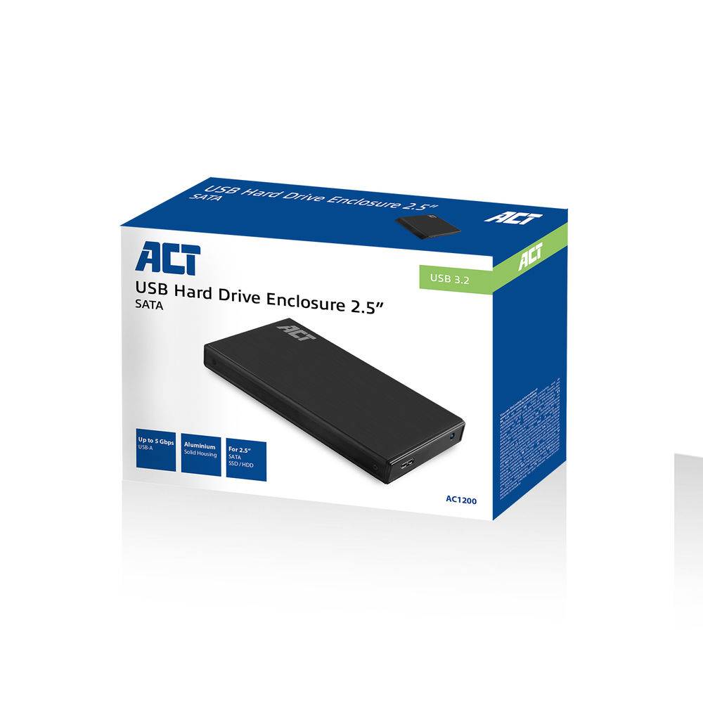 ACT AC1200 2.5" SATA Festplattengehäuse | USB 3.2 Gen1 | Aluminium | Schwarz
