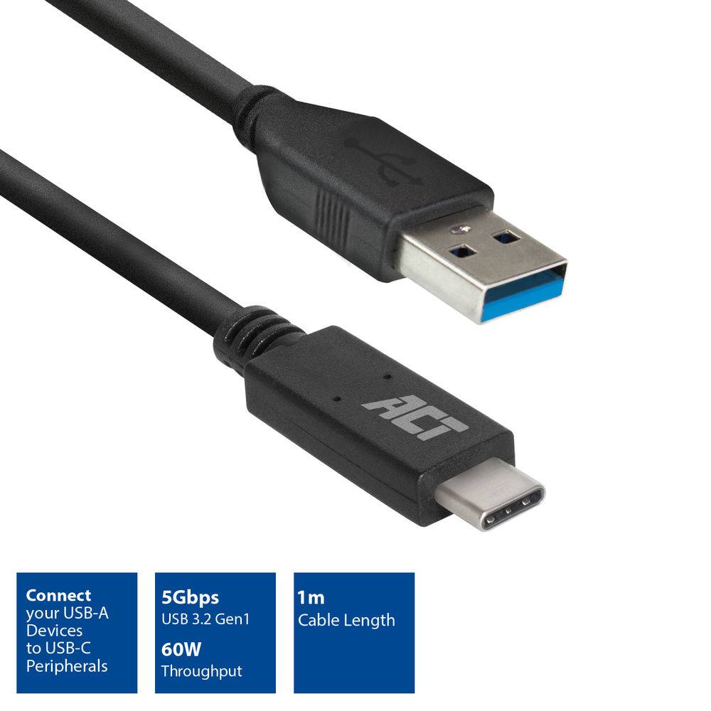 ACT AC7416 USB-A/USB-C Verbindungskabel | USB 3.2 Gen1 | USB-A Stecker - USB-C Stecker | 5Gbps | 1 Meter