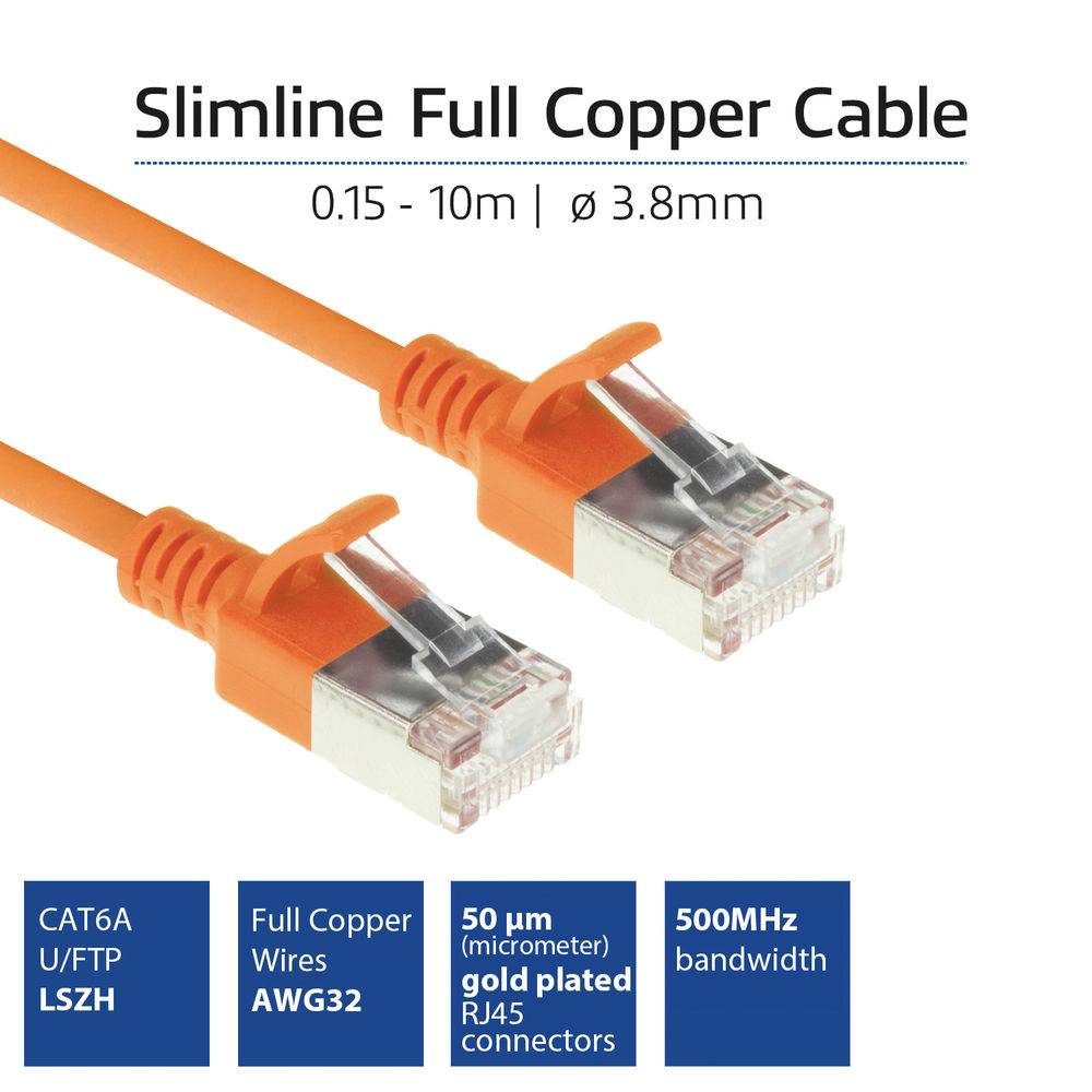 ACT Orange 7 meter LSZH U/FTP CAT6A datacenter slimline patch cable snagless with RJ45 connectors (DC7107)