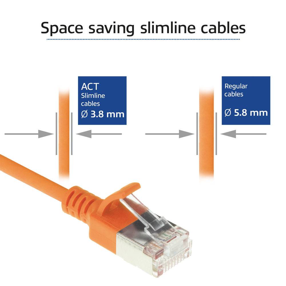 ACT Orange 7 meter LSZH U/FTP CAT6A datacenter slimline patch cable snagless with RJ45 connectors (DC7107)