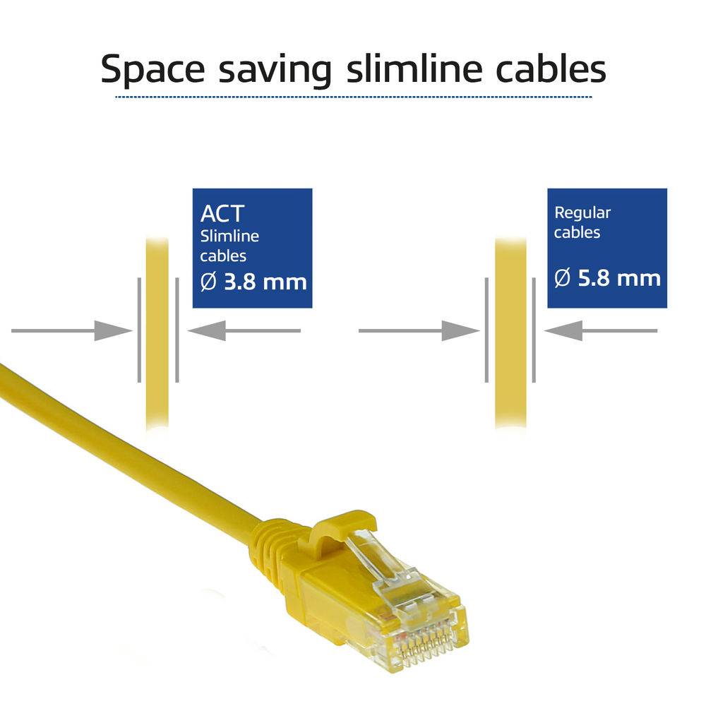 ACT DC9801 LSZH U/UTP CAT6 Datacenter Slimline Patch Cord Snagless | RJ45-Stecker | Gelb | 1 Meter