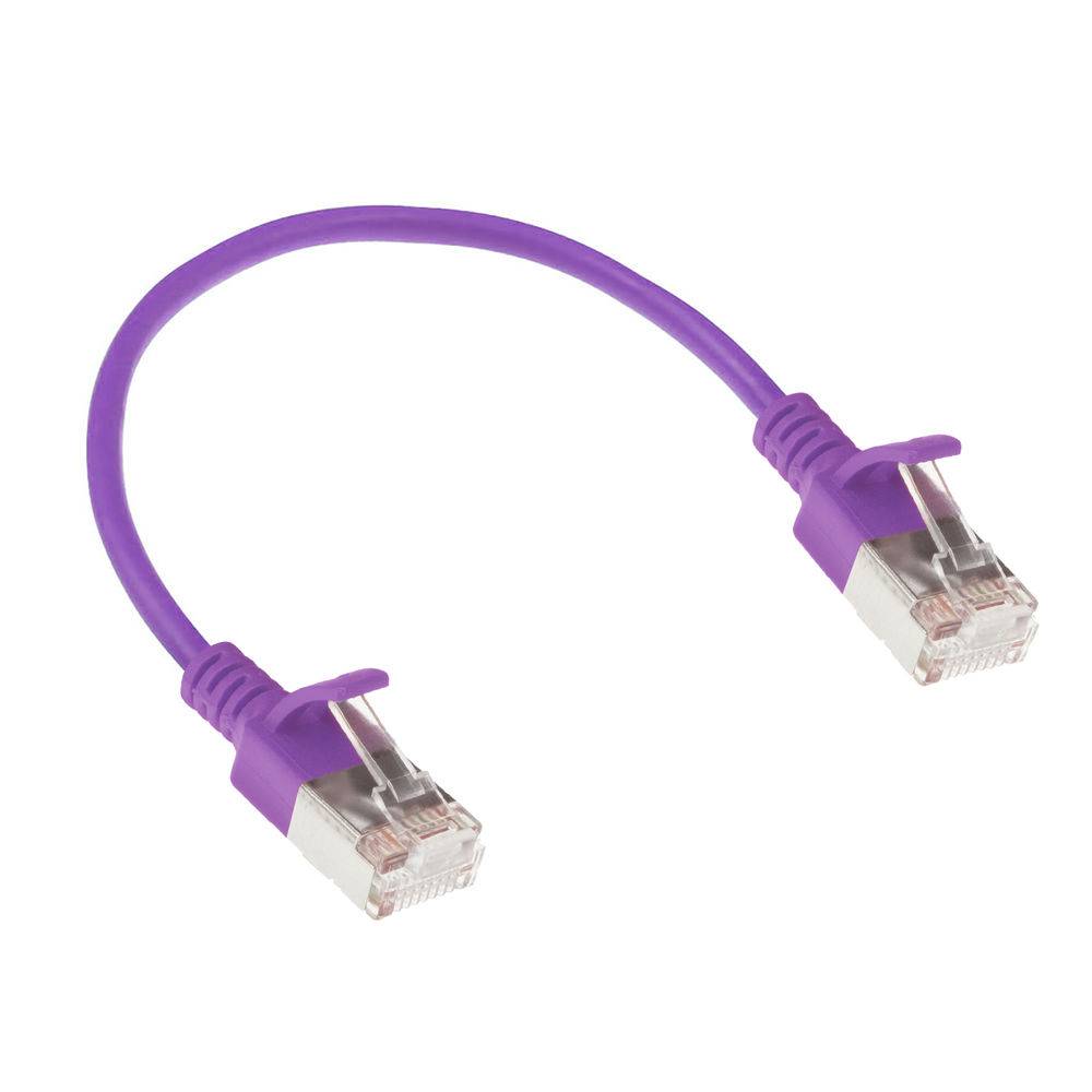 ACT Purple 0.15 meter LSZH U/FTP CAT6A datacenter slimline patch cable snagless with RJ45 connectors (DC7330)