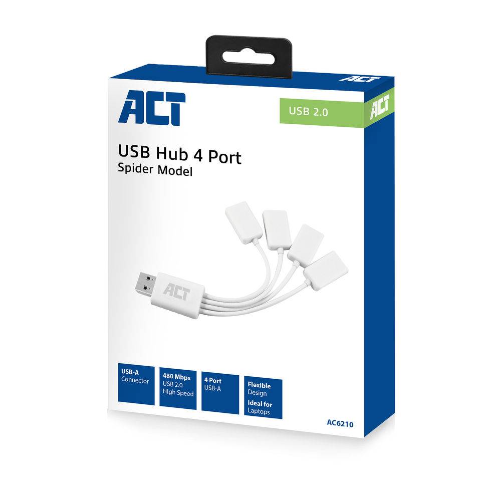 ACT AC6210 USB-Hub 2.0 | 4x USB-A | Flexibel | 8 cm