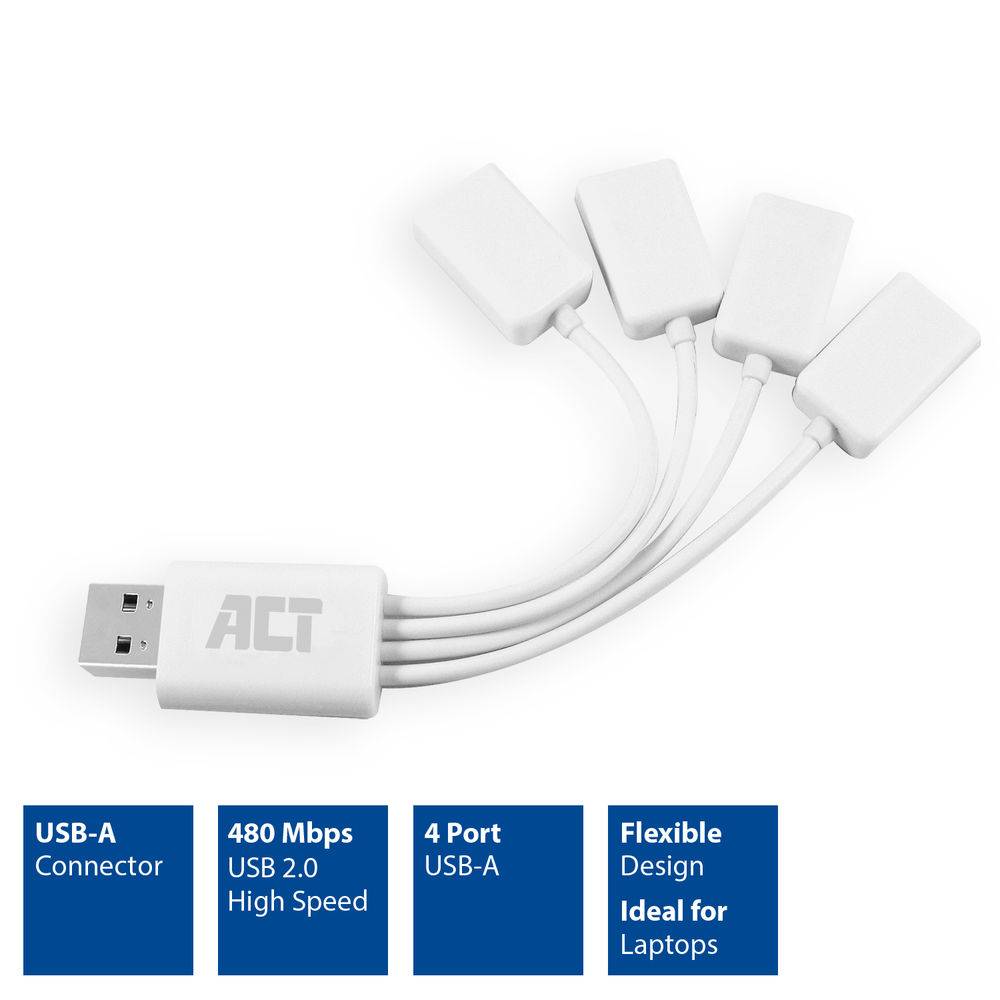 ACT AC6210 USB-Hub 2.0 | 4x USB-A | Flexibel | 8 cm