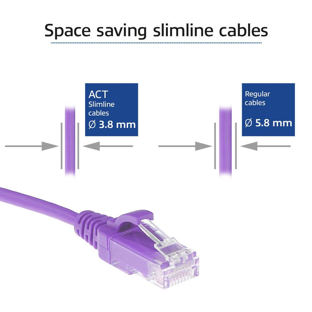 ACT DC9301 LSZH U/UTP CAT6 Datacenter Slimline Patch Cord Snagless | RJ45 Stecker | Lila | 1 Meter