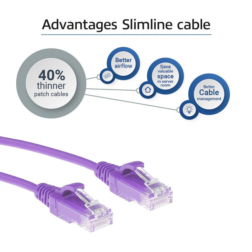 ACT DC9301 LSZH U/UTP CAT6 Datacenter Slimline Patch Cord Snagless | RJ45 Stecker | Lila | 1 Meter