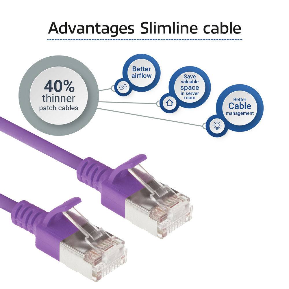 ACT Purple 2 meter LSZH U/FTP CAT6A datacenter slimline patch cable snagless with RJ45 connectors (DC7302)