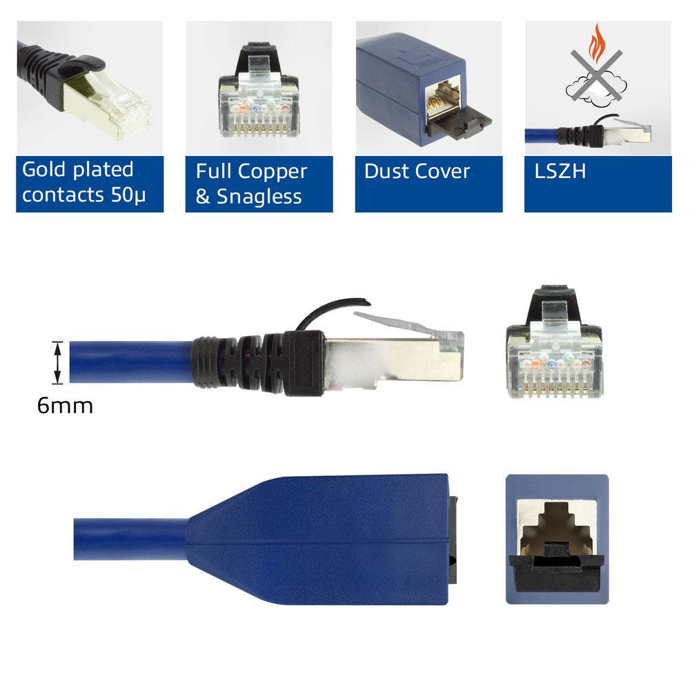 ACT FB1510 CAT6A-Verlängerungskabel (RJ45) | LSZH | SFTP | CAT6A | MPTL | Snagless | Blau | 10 Meter