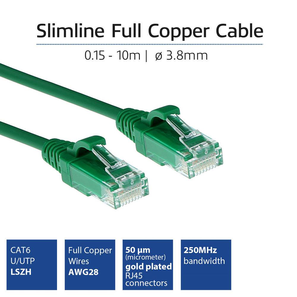 ACT DC9701 LSZH U/UTP CAT6 Datacenter Slimline Patch Cord Snagless | RJ45-Stecker | Grün | 1 Meter
