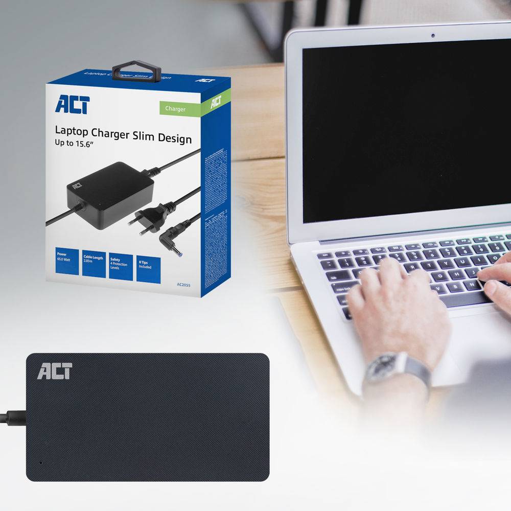 ACT AC2055 Kompaktes Laptop-Ladegerät 65W - für Laptops bis zu 15,6".