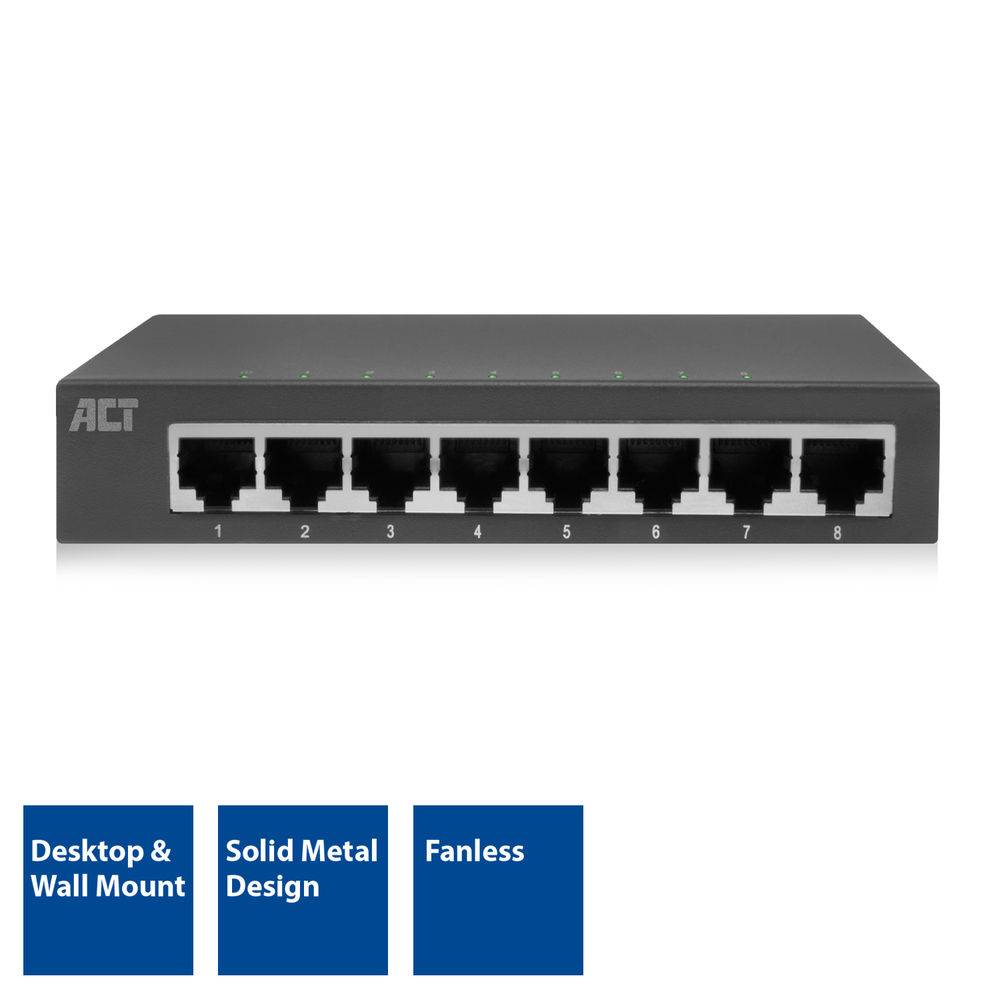 ACT AC4418 Geräuschloser 8-Port Gigabit Ethernet Switch | Schwarz