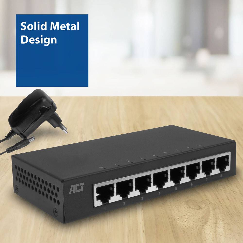 ACT AC4418 Geräuschloser 8-Port Gigabit Ethernet Switch | Schwarz