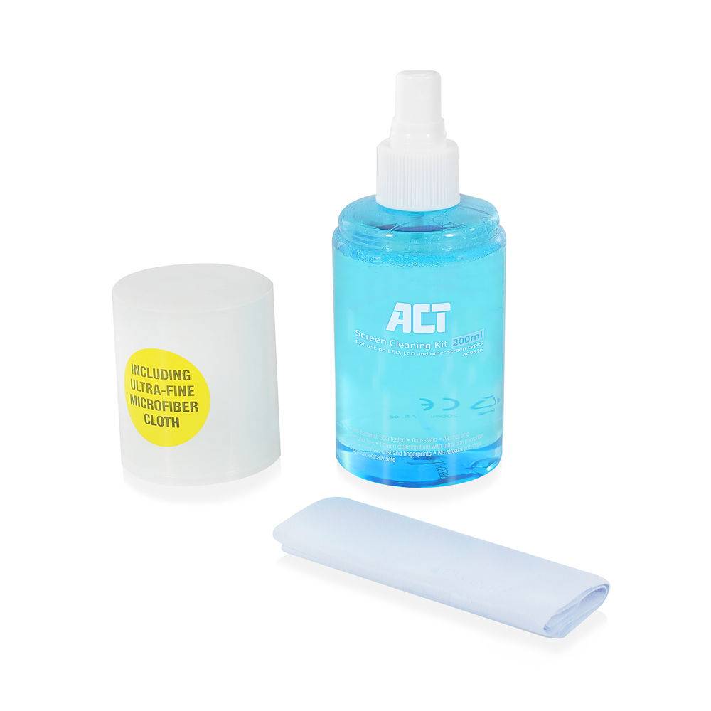 ACT AC9516 Bildschirmreiniger + Mikrofasertuch | Antistatisch | Antibakteriell | 200ml
