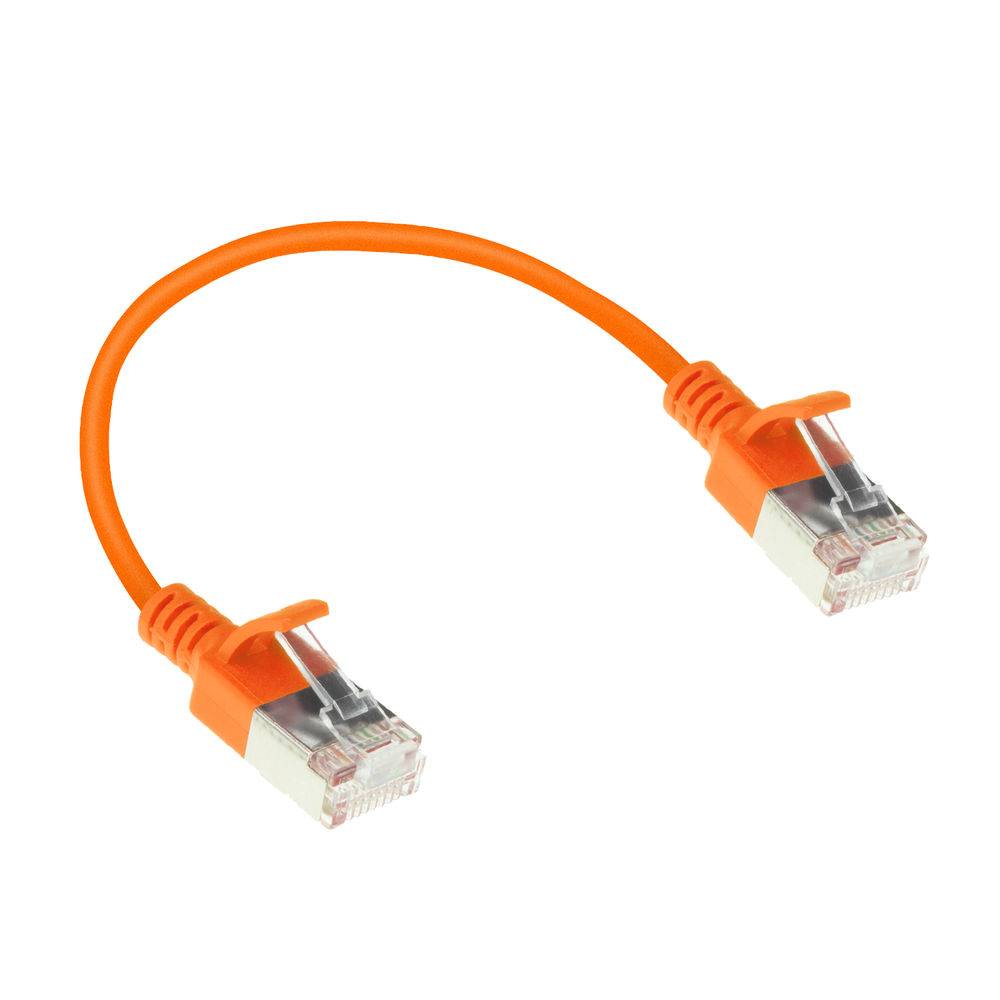 ACT Orange 0.25 meter LSZH U/FTP CAT6A datacenter slimline patch cable snagless with RJ45 connectors (DC7152)