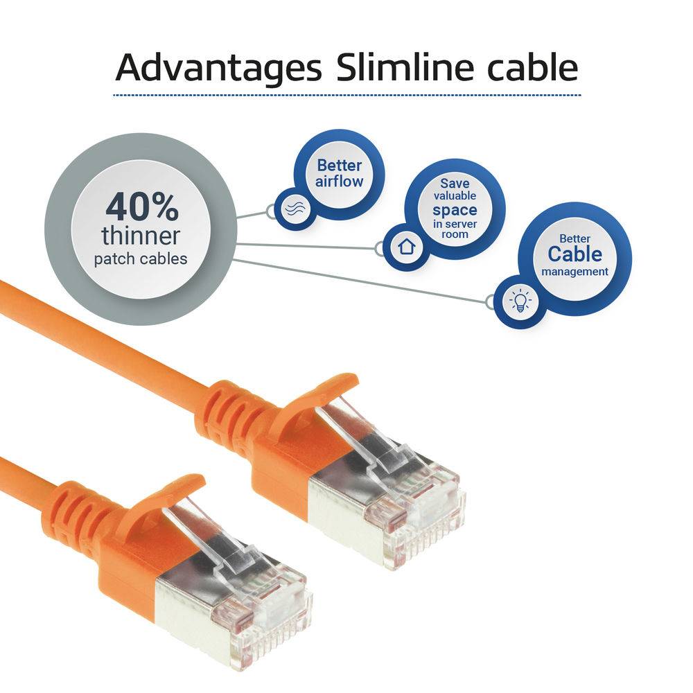 ACT Orange 0.25 meter LSZH U/FTP CAT6A datacenter slimline patch cable snagless with RJ45 connectors (DC7152)