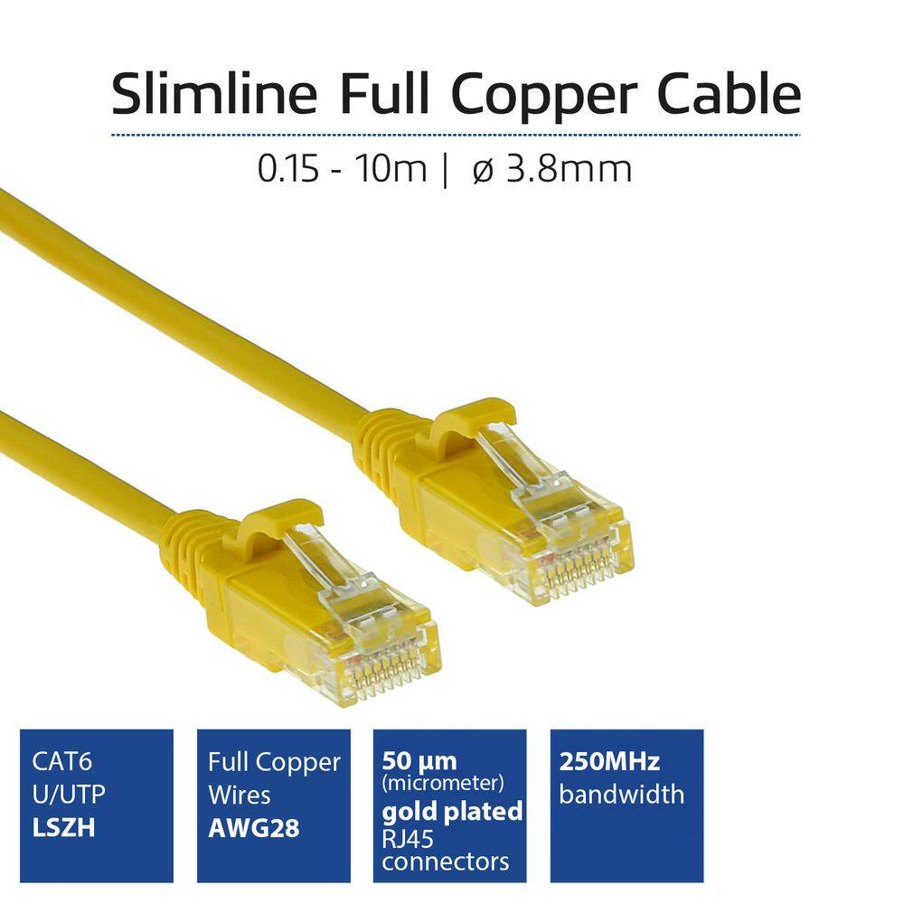 ACT DC9803 LSZH U/UTP CAT6 Datacenter Slimline Patch Cord Snagless | RJ45-Stecker | Gelb | 3 Meter