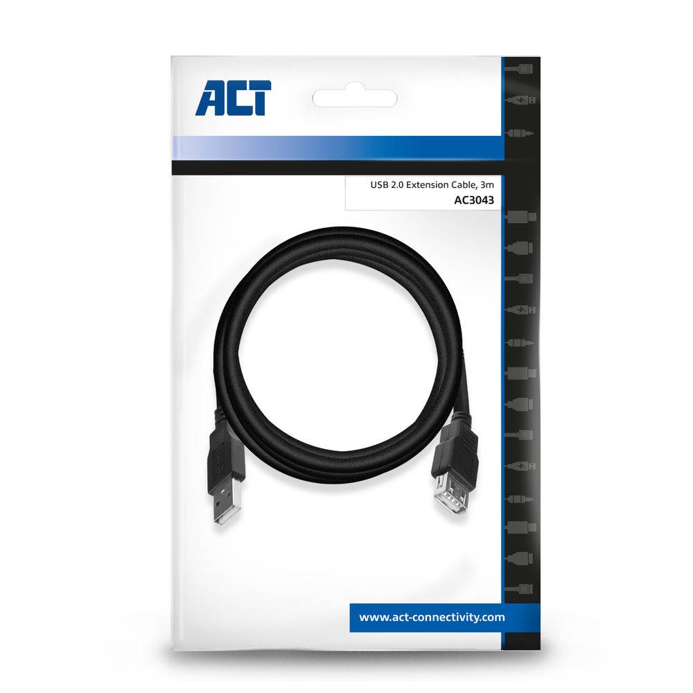 ACT AC3043 USB-Verlängerungskabel USB-A Stecker/USB-A Buchse - 3 Meter