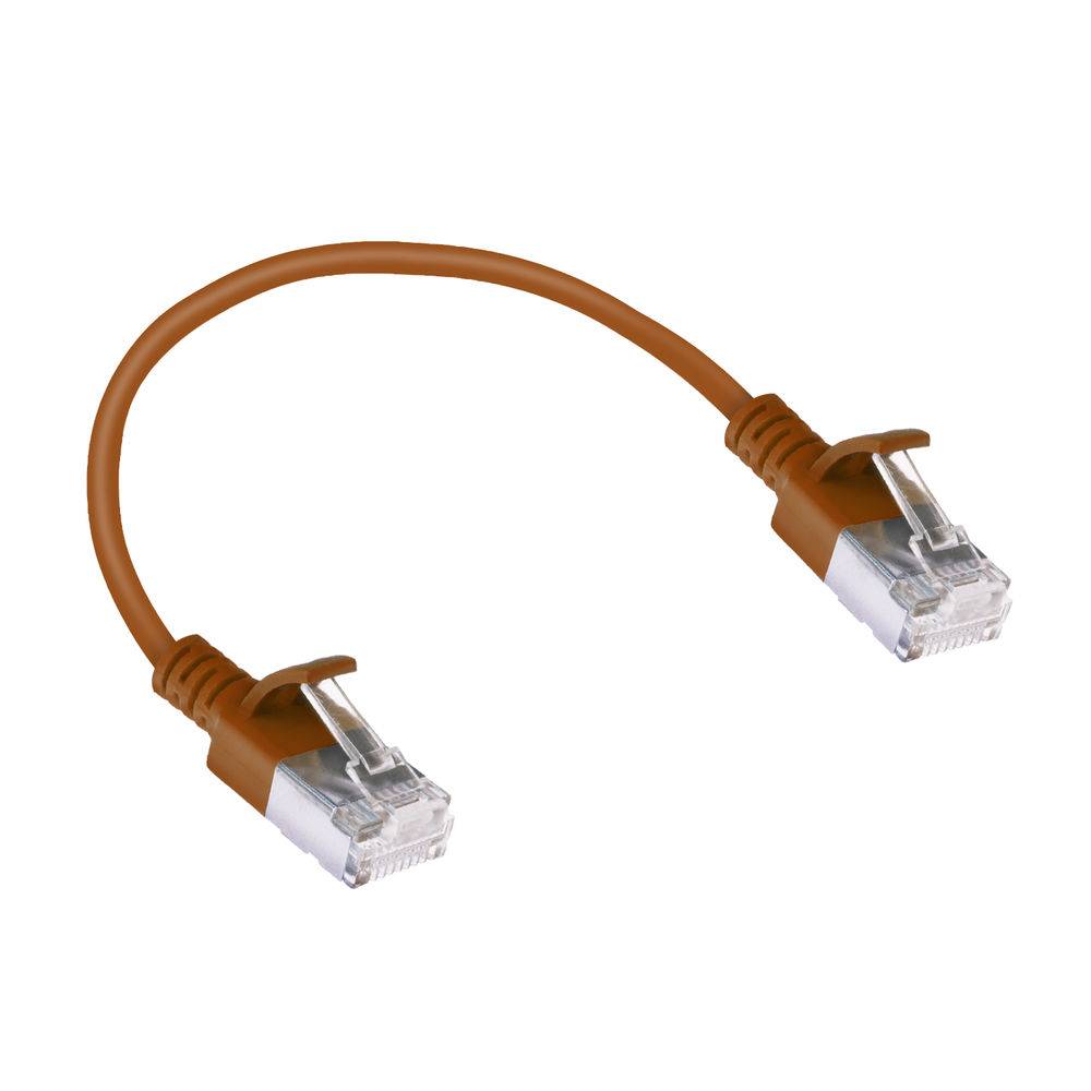 ACT Brown 0.15 meter LSZH U/FTP CAT6A datacenter slimline patch cable snagless with RJ45 connectors (DC7230)