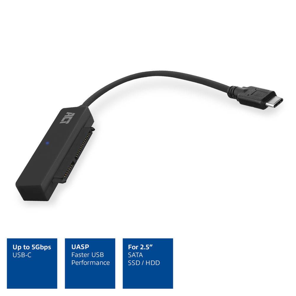 ACT AC1525 Adapter USB-C | 2.5" SATA HDD/SSD | Schwarz - 15 cm