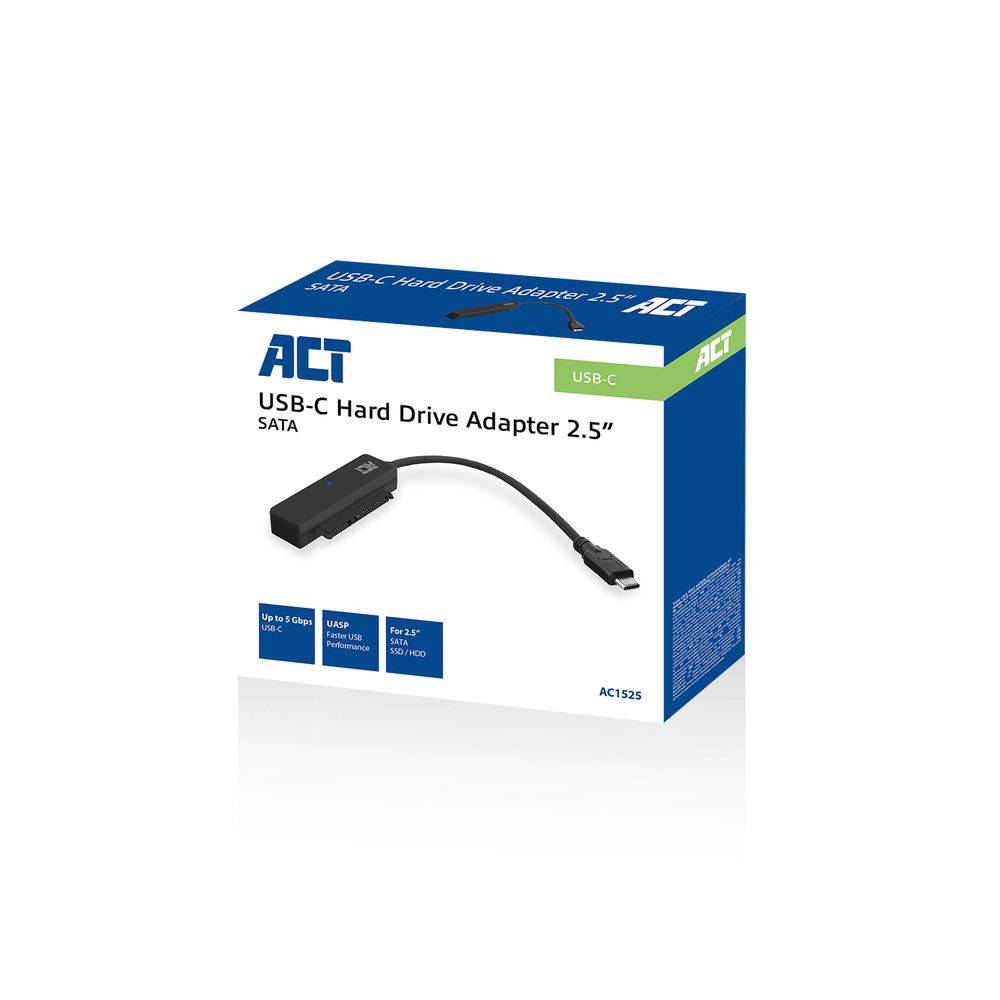 ACT AC1525 Adapter USB-C | 2.5" SATA HDD/SSD | Schwarz - 15 cm