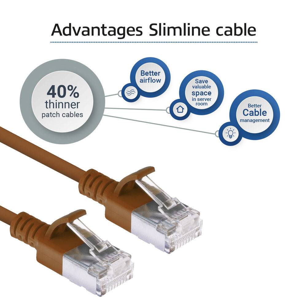 ACT Brown 1.5 meter LSZH U/FTP CAT6A datacenter slimline patch cable snagless with RJ45 connectors (DC7251)