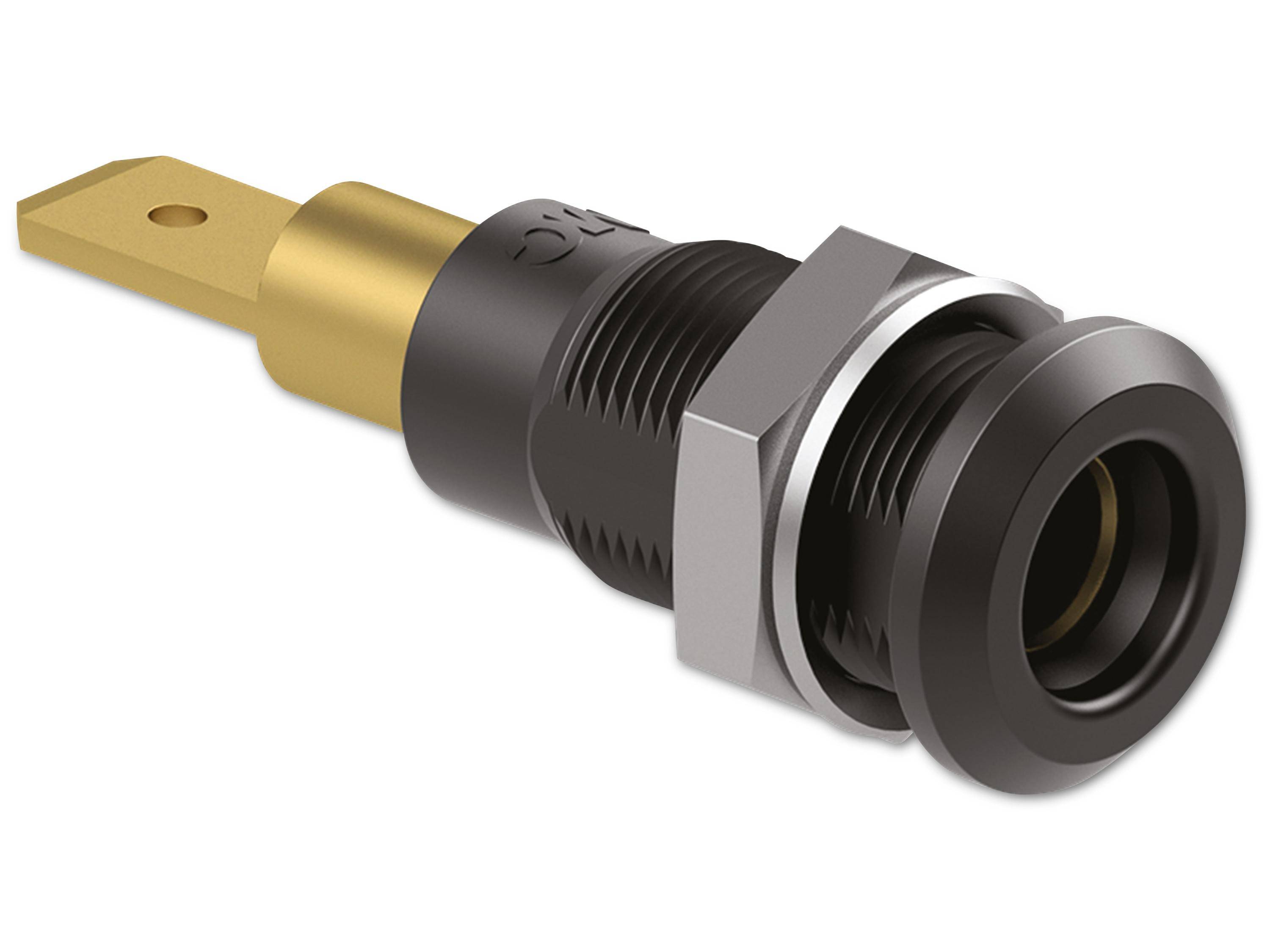 Stäubli Bananenbuchse Schwarz, Kontakt vergoldet, 30V ac / 25A Flachstecker